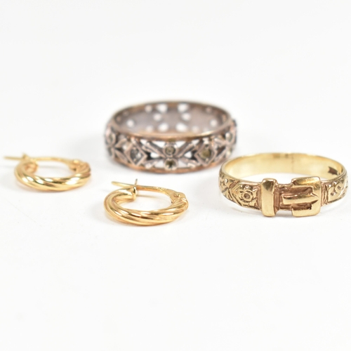 184 - A collection of 9ct gold jewellery including a 9ct gold, silver and white stone set eternity ring. A... 