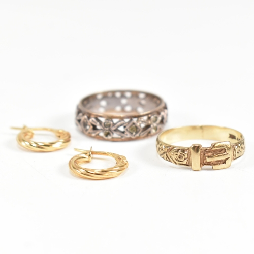 184 - A collection of 9ct gold jewellery including a 9ct gold, silver and white stone set eternity ring. A... 