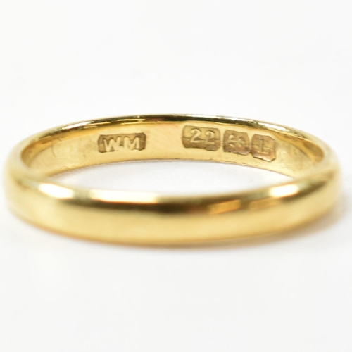 190 - A hallmarked 22ct gold band ring. The ring hallmarked Birmingham. Weight 2.4g. Size K.5. All weights... 