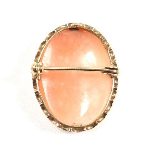 196 - A hallmarked 9ct gold cameo brooch pin. The brooch pin having a bezel set cameo of a woman's profile... 