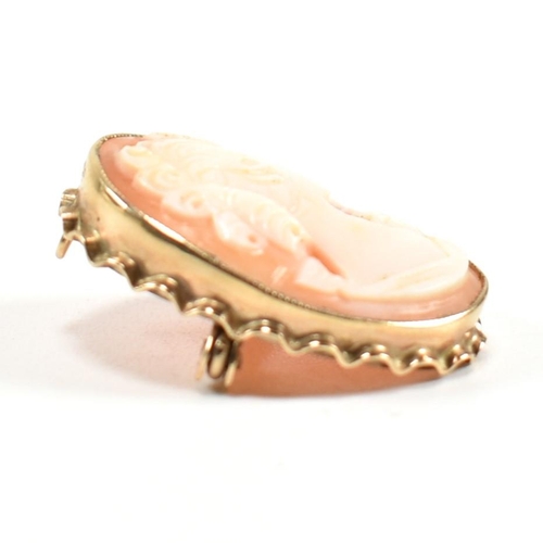 196 - A hallmarked 9ct gold cameo brooch pin. The brooch pin having a bezel set cameo of a woman's profile... 