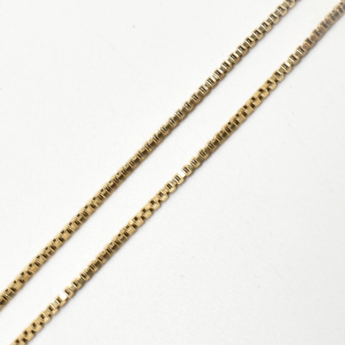 202 - A 9ct gold box link chain necklace. The necklace marked 9ct. Measures 46cm. Weighs 7.1g. All weights... 