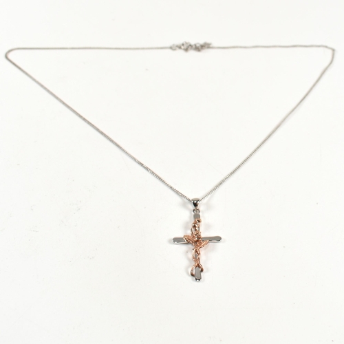 205 - A hallmarked silver and rose gold Clogau cross pendant necklace. The Clogau necklace having a sterli... 