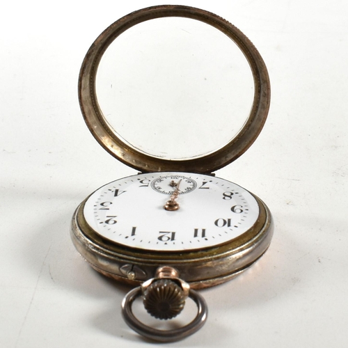 236 - A silver 800 continental open faced pocket watch. Enamel dial with Arabic numbers, breguet hands  wi... 