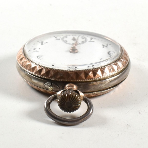 236 - A silver 800 continental open faced pocket watch. Enamel dial with Arabic numbers, breguet hands  wi... 