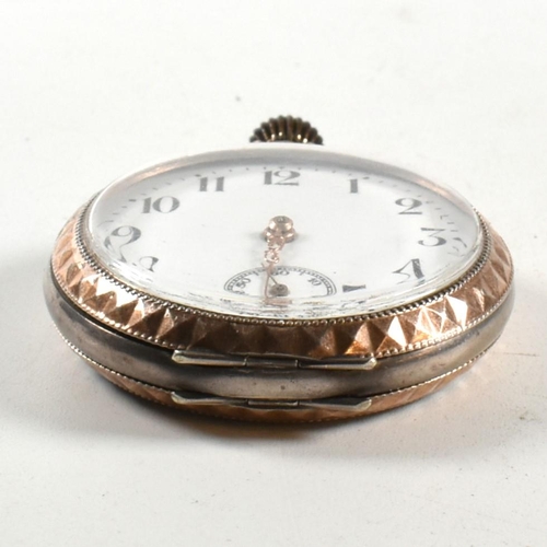 236 - A silver 800 continental open faced pocket watch. Enamel dial with Arabic numbers, breguet hands  wi... 