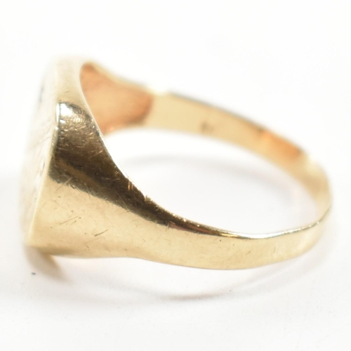 242 - A hallmarked 9ct gold and diamond engraved signet ring. The signet ring having a half engraved squar... 