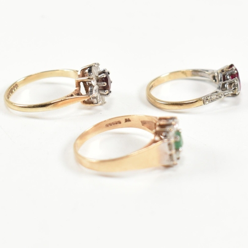 247 - Three 9ct gold and gem set rings. The rings to include a hallmarked 9ct gold, garnet and CZ cluster ... 