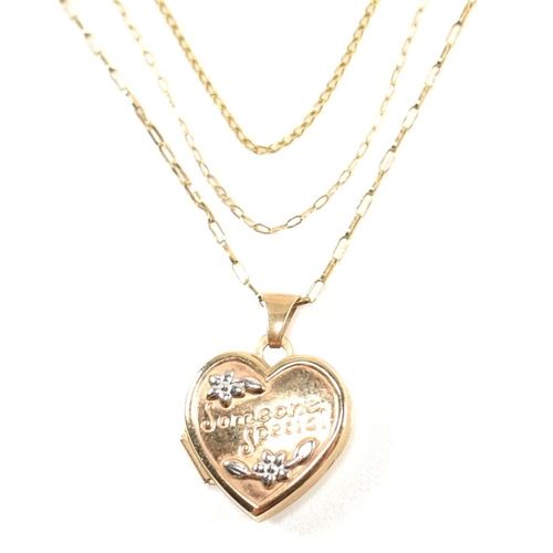 270 - A collection of 9ct gold necklaces including locket. The necklaces to include a 9ct gold heart locke... 