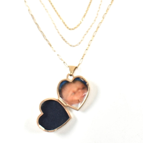 270 - A collection of 9ct gold necklaces including locket. The necklaces to include a 9ct gold heart locke... 