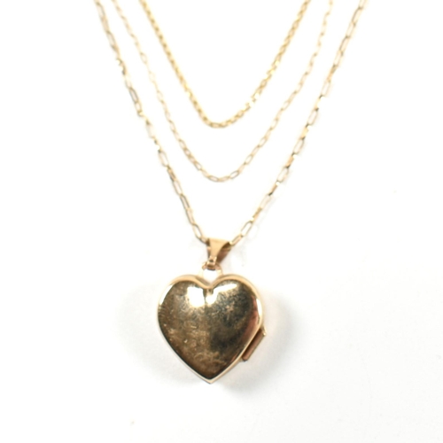 270 - A collection of 9ct gold necklaces including locket. The necklaces to include a 9ct gold heart locke... 