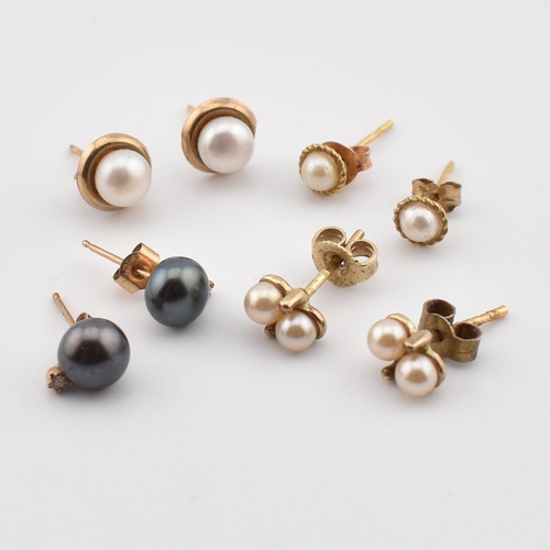 281 - Four pairs of 9ct gold and silver cultured pearl stud earrings. The earrings to include three pairs ... 