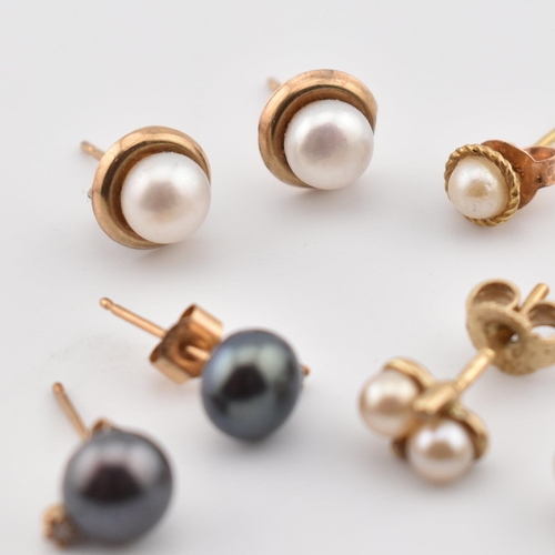 281 - Four pairs of 9ct gold and silver cultured pearl stud earrings. The earrings to include three pairs ... 