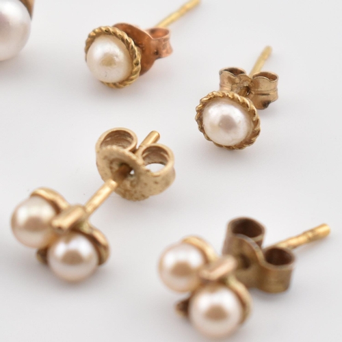 281 - Four pairs of 9ct gold and silver cultured pearl stud earrings. The earrings to include three pairs ... 