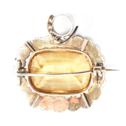 3 - A 19th century citrine and pearl pendant brooch pin. The brooch set with a rectangular mixed cut cit... 