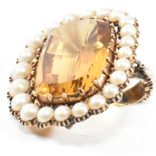 3 - A 19th century citrine and pearl pendant brooch pin. The brooch set with a rectangular mixed cut cit... 