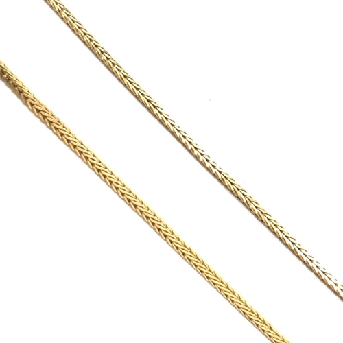 304 - A hallmarked 9ct gold foxtail chain necklace. The 9ct gold necklace having foxtail chain links to sp... 