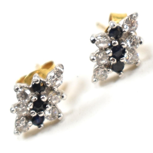 305 - Four pairs of 9ct gold and gem set stud earrings. The earrings to include a pair of 9ct gold faceted... 