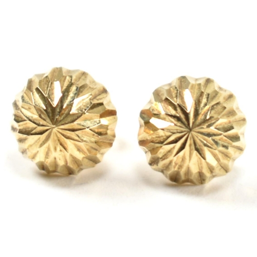 305 - Four pairs of 9ct gold and gem set stud earrings. The earrings to include a pair of 9ct gold faceted... 