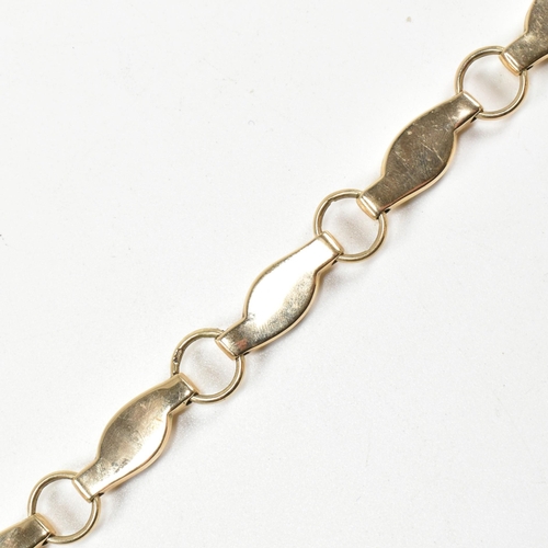 308 - A 9ct gold fancy panel link bracelet. The bracelet formed with crossover and roundel links to concea... 