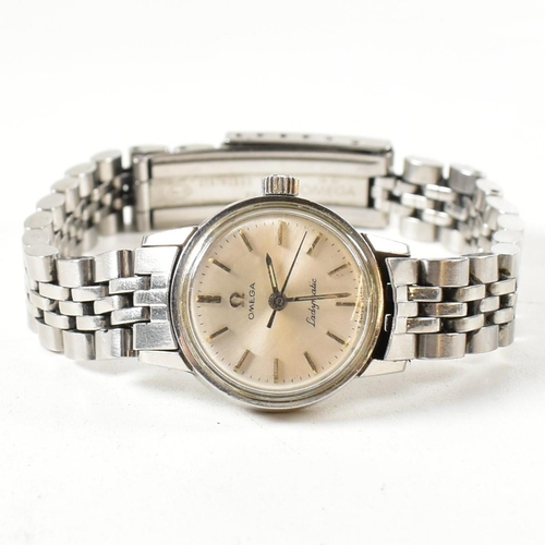 316 - A lady's stainless steel Omega Ladymatic Seamaster wristwatch. The watch having baton hour markers t... 