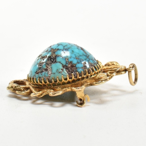 32 - An early 20th century Arts and Crafts gold and turquoise snake necklace pendant brooch. The pendant ... 