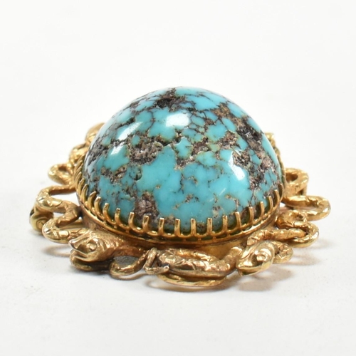 32 - An early 20th century Arts and Crafts gold and turquoise snake necklace pendant brooch. The pendant ... 