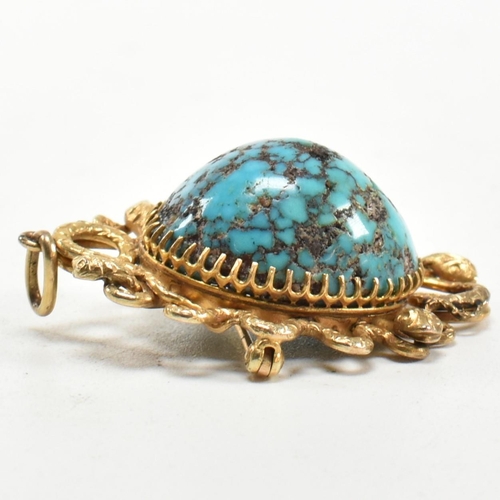 32 - An early 20th century Arts and Crafts gold and turquoise snake necklace pendant brooch. The pendant ... 