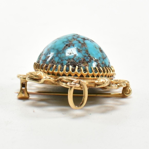 32 - An early 20th century Arts and Crafts gold and turquoise snake necklace pendant brooch. The pendant ... 