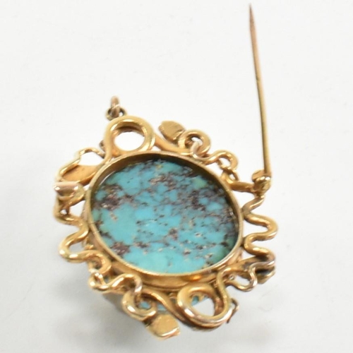 32 - An early 20th century Arts and Crafts gold and turquoise snake necklace pendant brooch. The pendant ... 