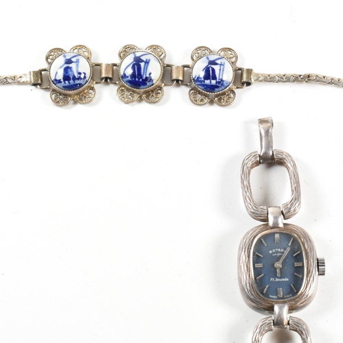 347 - A hallmarked silver Rotary watch together with a hallmarked 835 silver filigree delft panel bracelet... 