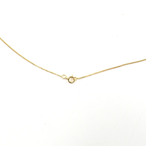 361 - A hallmarked 9ct gold and sapphire pendant necklace. The 9ct gold fine curb link chain necklace stru... 