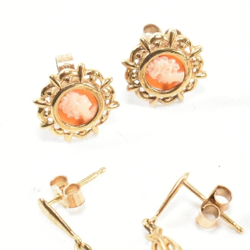 364 - A collection of 9ct gold and gem set earrings. The earrings to include a pair of 9ct gold pendant ea... 