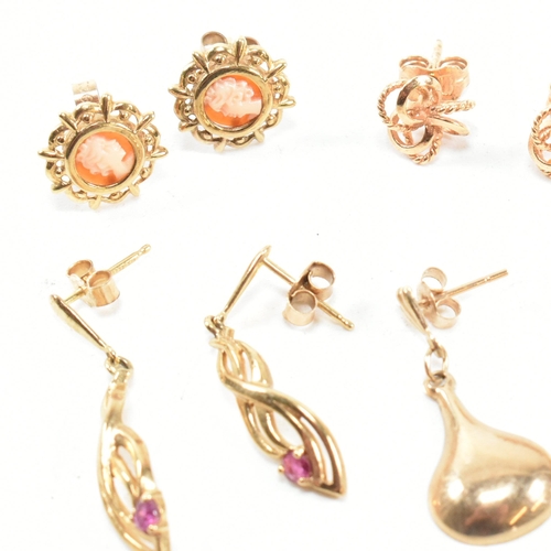 364 - A collection of 9ct gold and gem set earrings. The earrings to include a pair of 9ct gold pendant ea... 