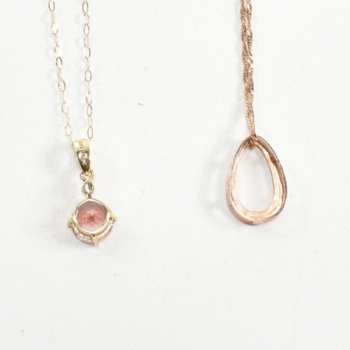 373 - A 9ct rose gold pendant necklace together with a 9ct yellow gold and gem set pendant necklace. The n... 