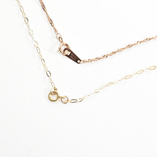 373 - A 9ct rose gold pendant necklace together with a 9ct yellow gold and gem set pendant necklace. The n... 