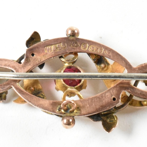 392 - An Edwardian hallmarked 9ct gold and gem set brooch pin and a 9ct gold and gem set necklace pendant.... 