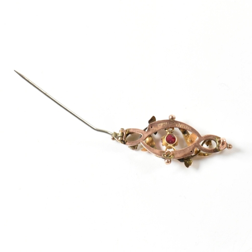 392 - An Edwardian hallmarked 9ct gold and gem set brooch pin and a 9ct gold and gem set necklace pendant.... 