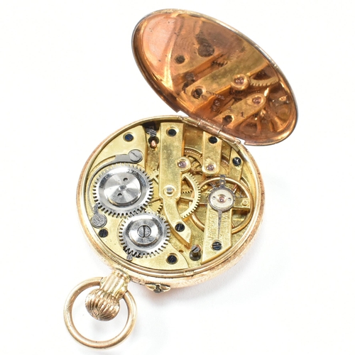 45 - A 14ct gold 19th century ladies fob watch. Engine turned dial with Roman numeral vignette chapter ri... 