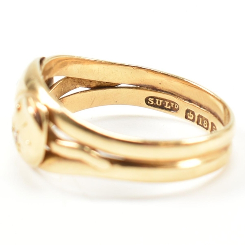 46 - An Edwardian hallmarked 18ct gold and diamond twin snake ring. The ring in the form of two coiled sn... 