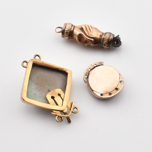 47 - Three 19th century gold clasps. The clasps to include a carved lava cameo clasp featuring the portra... 