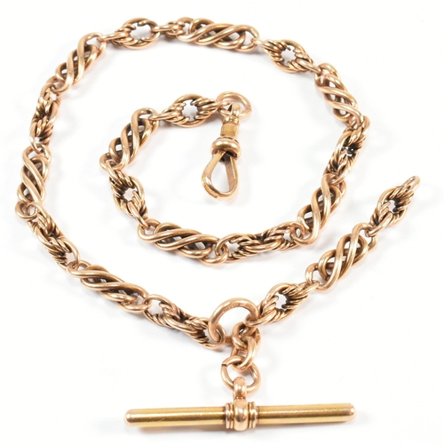 52 - Am Edwardian hallmarked 15ct gold Albert chain with T-bar. The Albert chain having a mixed link chai... 