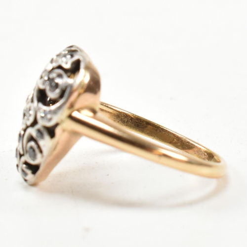 8 - A Victorian pierced diamond heart ring. The Art Nouveau ring having a pierced old cut diamond set he... 