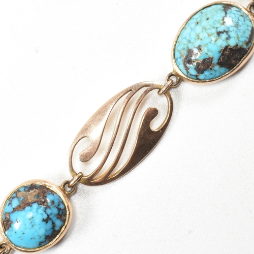 9 - An Art Nouveau 9ct gold and turquoise bracelet by Murrle, Bennett and Company. The bracelet set with... 