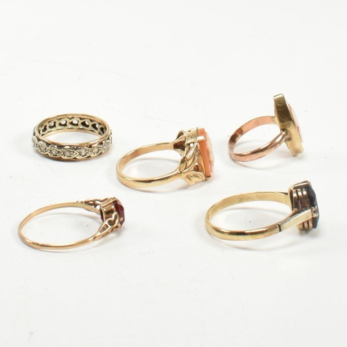 92 - A collection of 9ct gold and gem set rings. The rings to include a hallmarked 9ct gold cameo ring, h... 