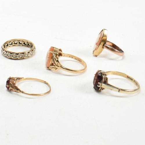 92 - A collection of 9ct gold and gem set rings. The rings to include a hallmarked 9ct gold cameo ring, h... 