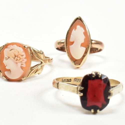 92 - A collection of 9ct gold and gem set rings. The rings to include a hallmarked 9ct gold cameo ring, h... 