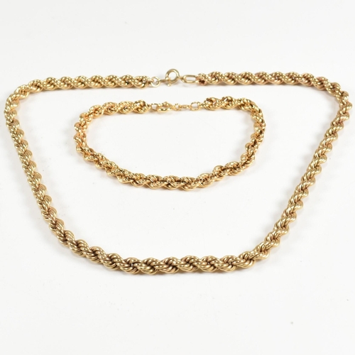 98 - A hallmarked 9ct gold rope twist chain necklace and bracelet set. The 9ct gold rope twist necklace h... 