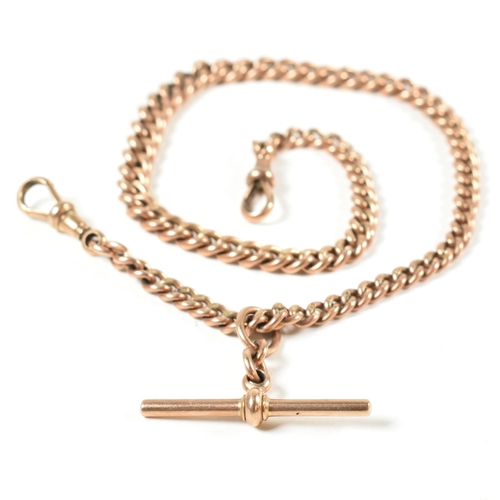 20 - A George V hallmarked 9ct rose gold watch chain. The chain formed with graduating curb links.  Each ... 