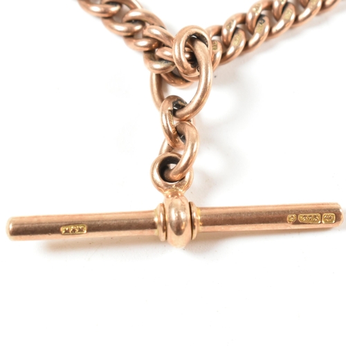 20 - A George V hallmarked 9ct rose gold watch chain. The chain formed with graduating curb links.  Each ... 